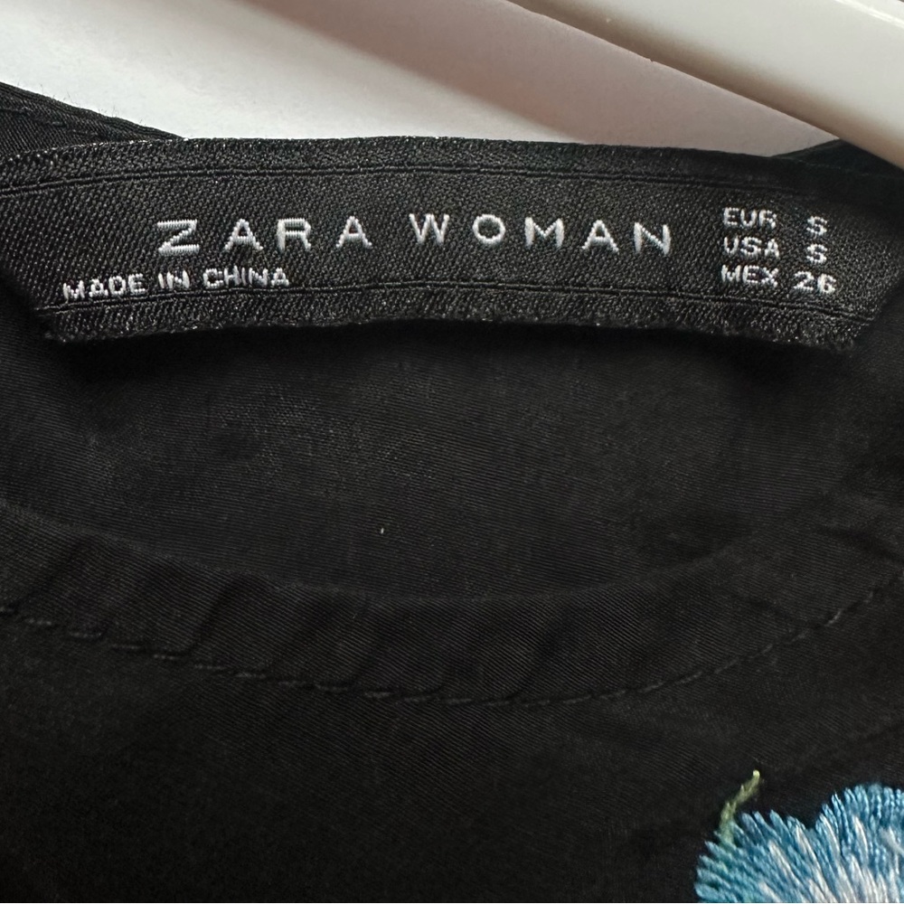 Zara Long Sleeve Embroidered Floral Mini Dress size S Black/ Multi - Picture 3 of 13